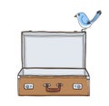 Brown Suitcase vintage empty suitcase and cute blue bird