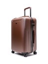 Brown suitcase on white background.