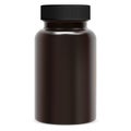 Brown supplement bottle. Plastic pill package. Jar