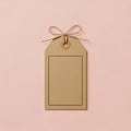 A brown tag with a ribbon on a pink background Royalty Free Stock Photo