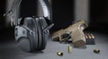Targets downrange with hearing protection and pistol Royalty Free Stock Photo