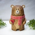 Brown Teddy Bear Ceramic Adorable Cookie Jar. Kitchen Storage. Royalty Free Stock Photo