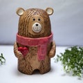Brown Teddy Bear Ceramic Adorable Cookie Jar. Kitchen Storage. Royalty Free Stock Photo
