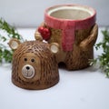 Brown Teddy Bear Ceramic Adorable Cookie Jar. Kitchen Storage. Royalty Free Stock Photo