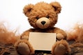 Brown teddy bear, poised on a blank canvas, radiates timeless charm
