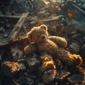Brown Teddy Bear on Rubble Pile