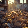 Brown Teddy Bear Sitting on Rubble Royalty Free Stock Photo