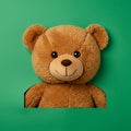 Brown teddy bear with soft, plush texture against a solid green background. It features Royalty Free Stock Photo