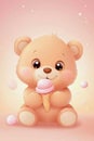 brown teddybear holding ice cream cone with pink ice cream Royalty Free Stock Photo
