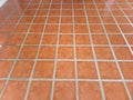 Brown Terracotta tiled floor with grey grout.