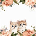 Brown themed flower frame with 2 cute smiling cats.