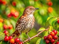 A Brown Thrasher Explores a Bountiful Cherry Tree Canopy in Springtime Royalty Free Stock Photo