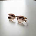 With brown tinted lenses and light brown frames rest on a white Royalty Free Stock Photo