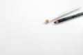 Lip pencil and eye liner makeup on a white background Royalty Free Stock Photo