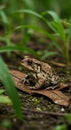 Brown Toad on a Leaf in Lush Green Grass Royalty Free Stock Photo