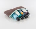 Brown Toiletry Bag with Travel Toiletries