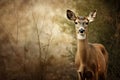 Brown toned photo of Dama Dama Red Deer looking at camera in the forest