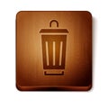 Brown Trash can icon isolated on white background. Garbage bin sign. Recycle basket icon. Office trash icon. Wooden