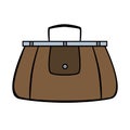 Brown travel valise in cartoon style on white background