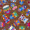 Brown tribal masks seamless pattern