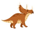 Brown Triceratops . Cute dinosaur, cartoon design. Flat  illustration isolated on white background. Animal of jurassic world Royalty Free Stock Photo