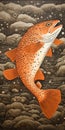 Brown Trout: A Detailed Woodcut-inspired Oil Painting