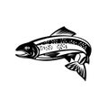 Brown Trout Fish Jumping Woodcut Retro Black and White