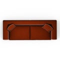 Brown two seater sofa with pillows on a white background top view 3d