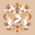 brown vector boho easter illustration with bunnies