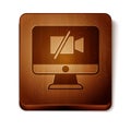 Brown Video camera Off on computer icon isolated on white background. No video. Wooden square button. Vector Royalty Free Stock Photo