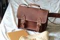 Brown Vintage leather briefcase in vintage bedroom Royalty Free Stock Photo