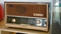 Brown vintage old radio. Focus selected