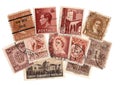 Brown vintage postage stamps from around the world.