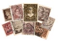 Brown vintage postage stamps from around the world.