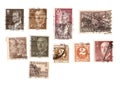 Brown vintage postage stamps from Spain. Royalty Free Stock Photo