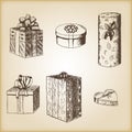 Brown vintage sketch - hand drawn gift boxes.