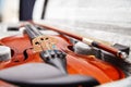 Brown vintage violin lying in a case Royalty Free Stock Photo