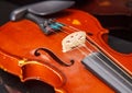 Brown vintage violin lying on a table Royalty Free Stock Photo