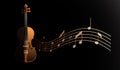 Brown violin on black background