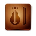 Brown Violin icon isolated on white background. Musical instrument. Wooden square button. Vector.