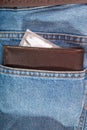 The condom and man wallet put inside a jeans pocket Royalty Free Stock Photo