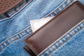 The condom and man wallet put inside a jeans pocket Royalty Free Stock Photo