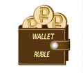 Brown wallet with ruble coins