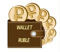 Brown wallet with ruble coins