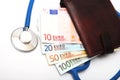 Brown wallet and stethoscope Royalty Free Stock Photo