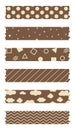 Brown washi tapes collection with pattern in vector Royalty Free Stock Photo