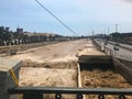 Brown water flood on Rimac river after heavy rain in Lima