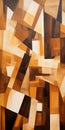 Brown And White Abstract Painting In Angular Cubism Style