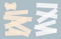 Brown and white adhesive, sticky, masking, duct tape, paper strips, pieces for text on blue squared background Royalty Free Stock Photo