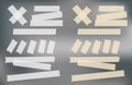 Brown and white adhesive, sticky, masking, duct tape strips for text on gray background. Vector illustration.